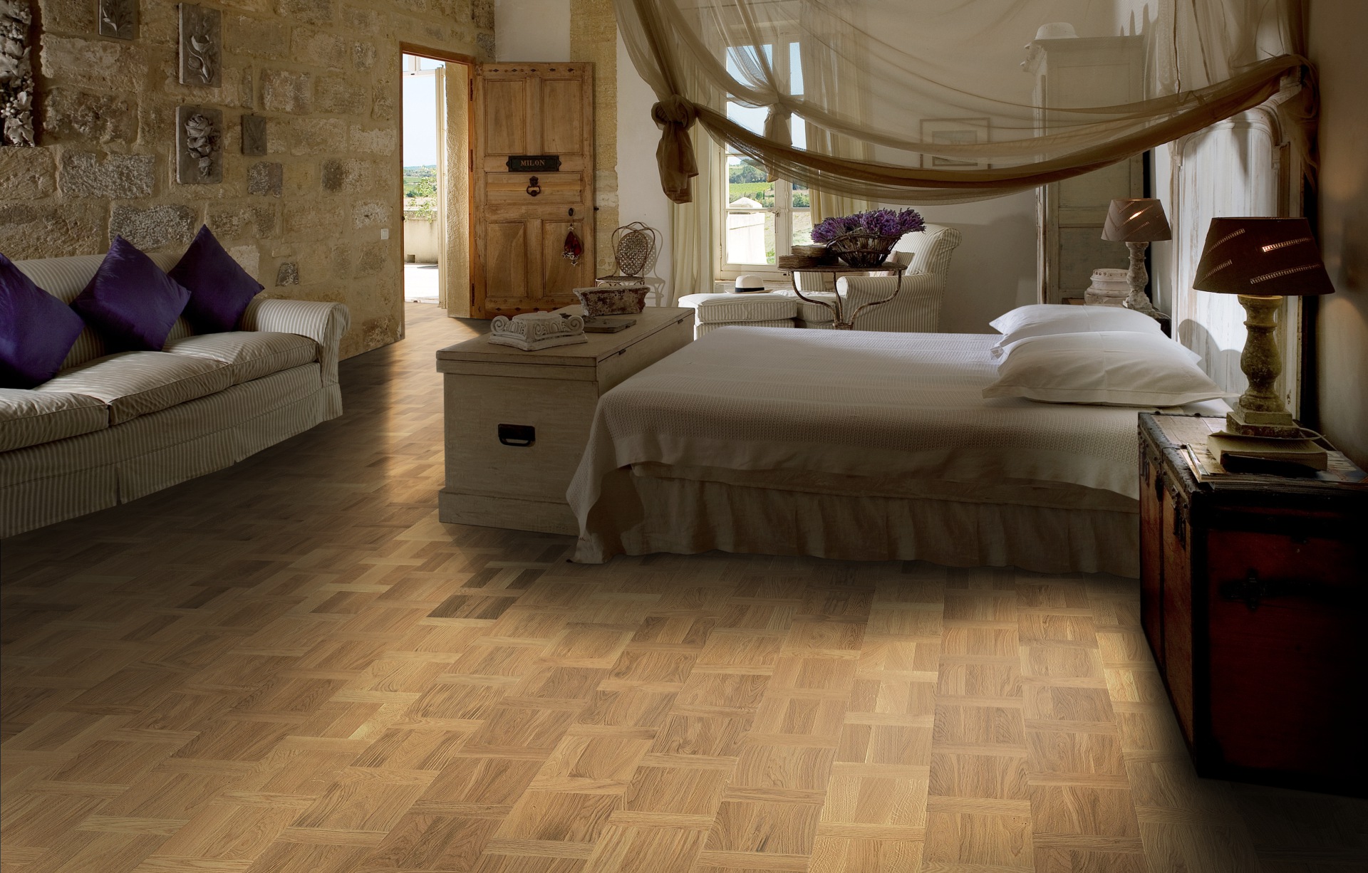 Паркетная доска Kahrs Европейский Ренессанс Дуб Палаццо Ровере Palazzo Rovere 153138EK50KW240 Variation 2426×198,5×15 фото в интерьере